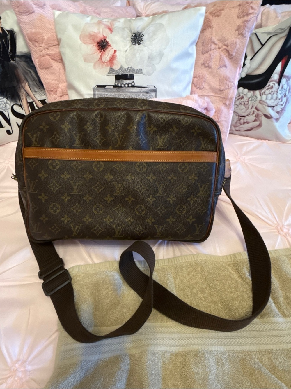 Louis Vuitton Monogram Crossbody Bag in Brown and Tan Trim